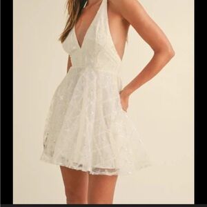 Mable Fawn Sequin Textured Part Dress